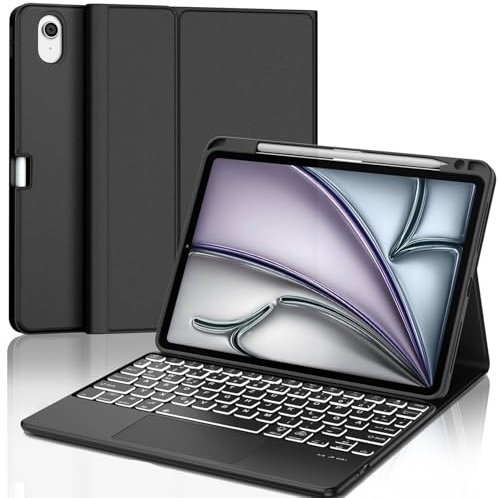 WINCHKING Custodia per iPad Air 13 (M3) 2025 con tastiera, tastiera Bluetooth per iPad Air 13 pollici (M2) 2024, layout QWERTZ retroilluminato con trackpad (nero touchpad)