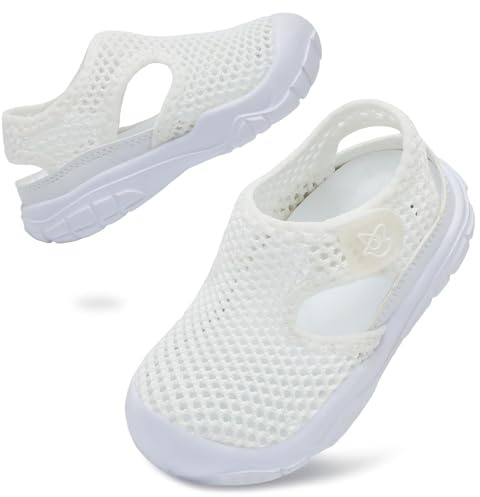 JIASUQI Toddler Sandals Boys Girls Wid Barefoot Water Sandals Kid Lightweight Water Shoes for Beach Swim(White 26, UK Size 10)