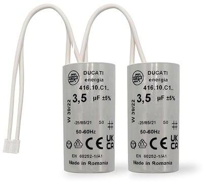 2 Condensateur 3,5 uF à Connecteurs - pour Moteur de Volet Roulant Bubendorff - Cylindrique pour réparation - Haute qualité et longue durée de vie - Fond plat - 250 V - Condensateur Ducati