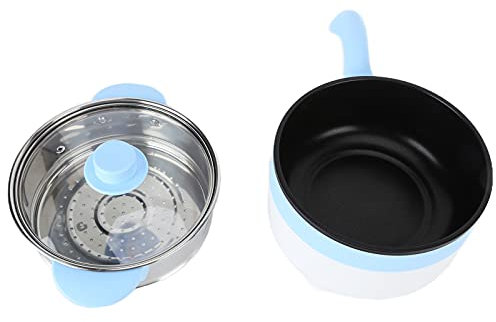 Olla de cocina eléctrica de acero inoxidable antiadherente multifunción con vaporera de 24 V y 2 L (sartén eléctrica de 24 V y 2 litros, color azul cielo)