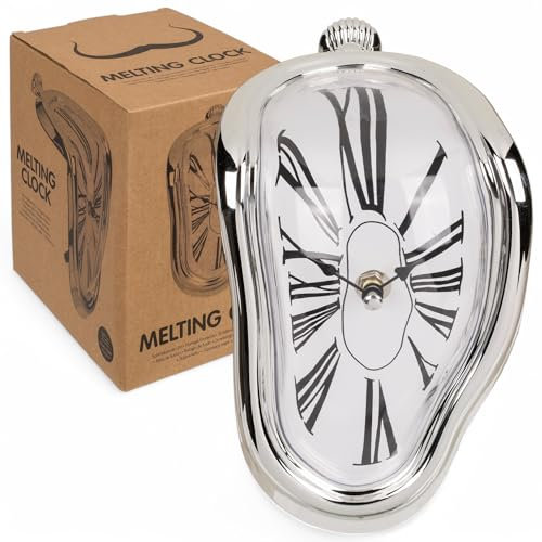 MIJOMA Melting Time Uhr – Dekorative Wanduhr im surrealistischen Design, 18 x 13 cm, Kunststoff, Schmelzuhr für Regal & Tisch, inspiriert von Salvador Dalí