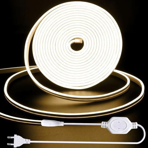 YeahBoom 6M COB LED Streifen,220V Direktanschluss mit Eurostecker,Natürliches Licht 4000K,Hohe Dichte Flexibler Wasserdicht LED Strip,für Schlafzimmer Schrank Zuhause Party Dekoration