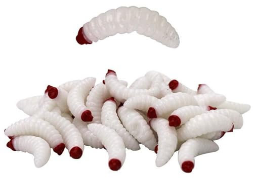 Generisch Bienenmaden Angelköder Imitat, 25 Stück, UV-Aktiv, Naturfarben, Weiß, 2,4 cm, WASP, Köder, Angeln, Kunstköder, Forellen Forellenköder (Weiß)