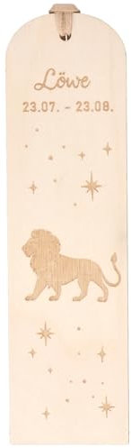Spruchreif | Lesezeichen Löwe Sternzeichen | Graviertes Holz-Lesezeichen mit Lederband | Geschenk für Bücherfreunde & Astrologie-Fans | ca. 16 x 4,5 cm | Buchenholz