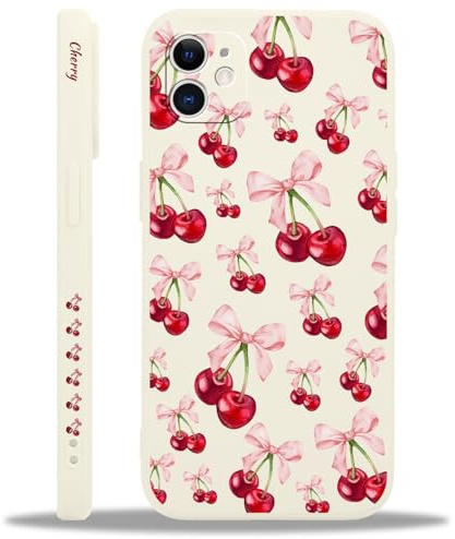Yoedge Handyhülle für iPhone 11 Hülle, Aesthetic Blumen Schleifen Pink Muster Niedlich Design Mädchen Frauen Cover, Silikon Stoßfest Bumper Case Kratzfest Schutzhülle für iPhone11 6,1,Kirsche