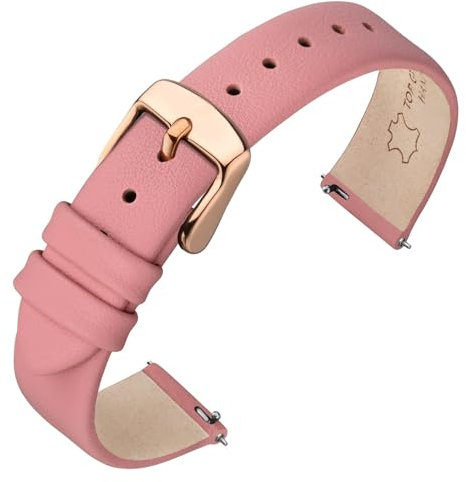 ANNEFIT Bracelet de Montre en Cuir véritable pour Homme Femme, Dégagement Rapide avec Boucle Or Rose, Bande de Remplacement 18mm (Rose)