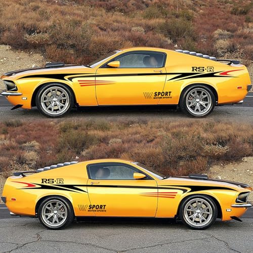 2 Stück 340cm Auto Karosserie Aufkleber,Rennsport Lange Streifen Grafik Dekorative Autoaufkleber,Universal Vinyl Aufkleber für Autos/LKW/SUVs(Schwarz-Rot)