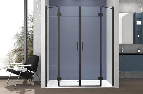 Nicchia Doccia 140 cm Saloon DOPPIO BATTENTE Cristallo Temperato 6mm Profilo NERO OPACO H200 cm LENA