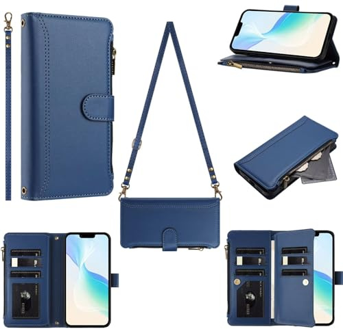 Tivenfezk Portefeuille Fermeture éclair Coque pour Huawei P30 Lite,avec 9 Porte Cartes Flip PU Cuir Étui Sac à Main Bouton Magnétique Collier Housse Cordon Etui