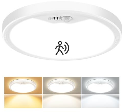 Oumida LED Deckenleuchte mit Bewegungsmelder, 18W Deckenlampe Bewegungssensor Innen, Rund Sensor Licht für Schlafzimmer, Flur, Küche, Badzimmer, Balkon, Keller, Garage, Treppe 22cm (22CM)