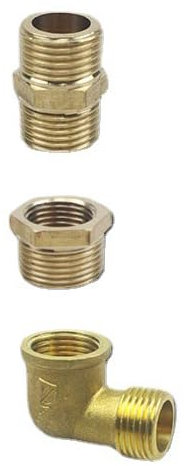 Roscid 3 Stück Messing Fitting 1/2 Zoll Set, Winkel 90 Grad G1/2 und Doppelnippel 1/2 Zoll Messing AG/AG und Reduzierung 3/4 auf 1/2