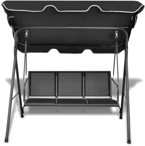 Homgoday Hollywoodschaukel mit Sonnendach - 3-Personen, Schwarz, Stahlrahmen, 178x112x155 cm Model41421
