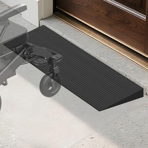 Jaxguom Türschwellenrampe, Rollstuhlrampe aus Vollgummi bis 1,5t|Kürzbare & rutschfeste Auffahrrampe für Saugroboter,Rollator,Kinderwagen,Doppelseitigem Klebeband