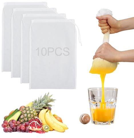 THQAE 10 Pièces Sac Filtrant,Reutilisable Filtre à Lait de Soja,Passoire Tissu Blanc,Nylon,pour Jus de Légumes et Fruits,Café,Lait Avoine,Lait Vegetal(20 * 30cm)