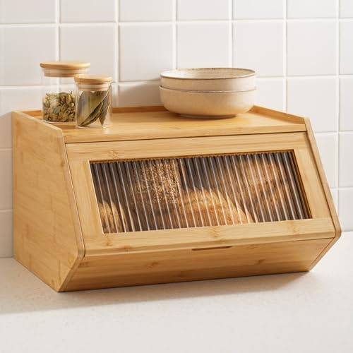 Praknu Grande Boîte à Pain en Bois 40x33 cm – Huche à Pain – Rangement | Plateau supérieur en plus, structure solide et empilable, conservation durable, montage simple avec notice