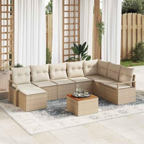 Yunovire Garten-Sofa-Set 9-teilig Beige und Weiß, PE-Rattan, modular, für Veranda, Terrasse, Outdoor-Gesprächsbereiche, UV-beständig