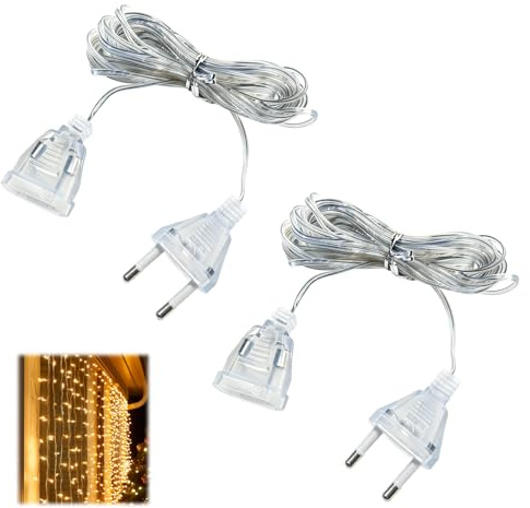 Set di 2 Cavi di Prolunga Trasparenti da 5m, Cavo Flessibile a 2 Fili in Rame Puro e PVC, Ideale per Illuminazione Decorativa e Apparecchi a Basso Consumo Energetico, con Stecker Incluso