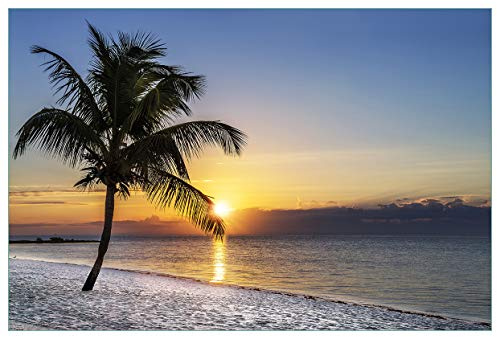 Wallario Küchenrückwand selbstklebend 90 x 60 cm, Motiv: Palme am Strand - Sonnenuntergang über dem Meer | Spritzschutz abwischbar & pflegeleicht