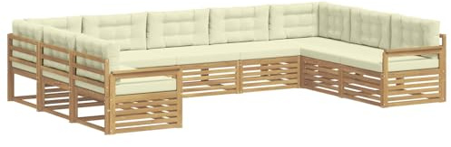 vidaXL Outdoor-Sofagarnitur 9 pcs Weiß und Creme Massivholz Akazie, Garten, modernes Outdoor-Sofa, Lounge-Set für die Terrasse, gemütliche Sitzmöbel