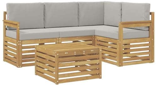 vidaXL Outdoor-Sofagarnitur 5 pcs Weiß und Hellgrau 59 x 59 x 37 cm, Moderner Garten-Sofaset, Coole Terrassenmöbel, zeitgemäße Lounge, modulares Design, Akazien-Elemente