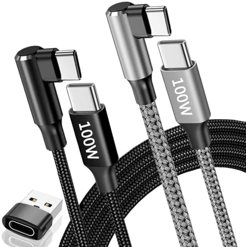 USB C to USB C Cable Right Angle 100W PD Fast Charging USB C Charger Cable | 2 Pack 3FT+6FT USB C Charging Cable 90 Degree Type C to Type C Cable for iPhone 17/16/15 Pro Samsung Galaxy S26 S25 Android