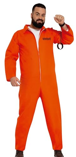 FIESTAS GUIRCA | Convict Fancy Dress Costume - Prisoner Jumpsuit for Halloween, Carnival and Fancy Dress Parties - Ideal for Teens and Adults - Orange