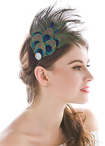 handcess Pfauenfeder-Haarreif, handgefertigt, mit Strassbesatz, Boho-Stil, Hippie-Accessoire, für Damen und Mädchen