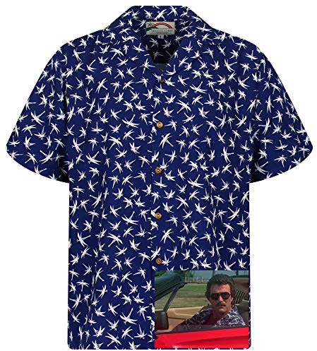 Tom Selleck Original Hawaiihemd, Kurzarm, Dragonfly, Blau, XXL