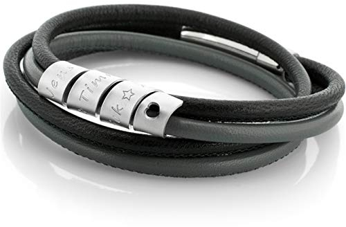 Lederarmband grau schwarz Herren mit Gravur personalisierter Männer Schmuck 925 Silber Männerarmband Text Leder unisex Geschenk Mann Armband Herrenarmband Namen | HANDMADE IN GERMANY