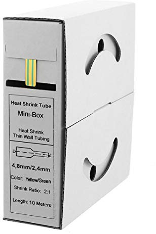Offgridtec 10m Schrumpfschlauch mit Kleber 4,8mm > 2,4mm Schrumpfrate, Dual-Wand, Halogenfrei, Flammhemmend, Wasserdichte Kabelisolierung, Leicht zu Schneiden, Inklusive Spenderbox, gelb/grün