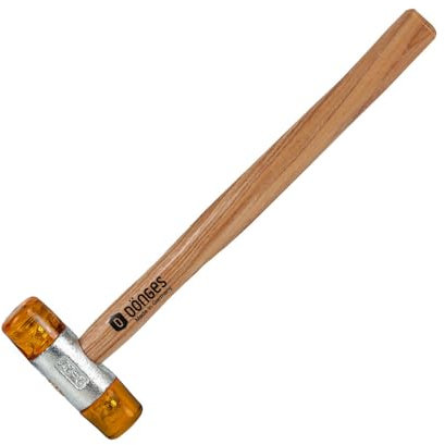 Dönges Rückschlagfreier Schonhammer mit lackiertem Eschenstiel | Ø 27 mm | 220 g leicht | Austauschbare Köpfe in Gelb | Made in Germany | Kunststoffhammer, Gummihammer, Multifunktionshammer