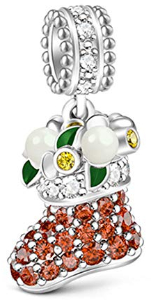 GNOCE Weihnachtsstrumpf Charm Anhänger mit Schimmernde Steine S925 Sterling Silber Frohe Weihnachten Charm Bead für Armband Halskette Weihnachts Schmuck Geschenk Tochter und Kinder