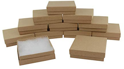 Boxdisplays 12 Stück Braune Kartonschachteln mit Deckel für Anhänger Ohrringe Ringe Halskette 90 x 90 x 26 mm