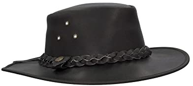WALKER AND HAWKES - Premium Brown Full Grain Cowhide Leather Outback Braided Traveller Hat for Men and Women