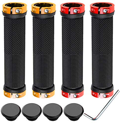 QitinDasen 2 Paar Fahrradlenkergriffe, Rutschfester Gummi Fahrradgriff, Ergonomisch Fahrradgriffe, Fahrradgriffe Protector für MTB BMX (Rot, Golden)