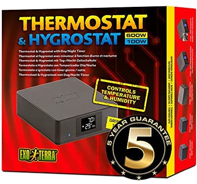 Exo Terra Thermostat und Hygrostat mit Tag-/Nacht-Zeitschaltuhr, steuert Heizgeräte bis zu 600W