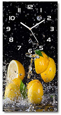 Tulup Glasuhr 30x60 cm - weißen Zeigern - Wanduhr Wandkunst Bild Gehärtetem Glas Uhr Echtglas Küche Wohnzimmer - Zitrone