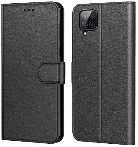 Tenphone Coque pour Samsung Galaxy A12 & M12, Pochette Protection Etui Housse Premium en Cuir PU,Fermeture Magnétique,Flip Case Compatible avec (Samsung A12, Book Noir)