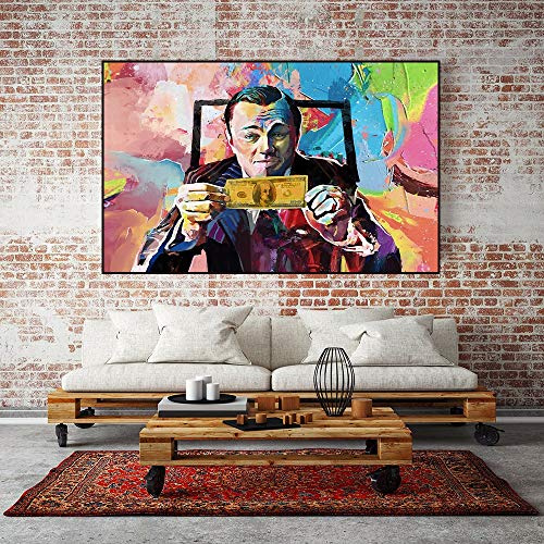 Leinwand Malerei Kunst Wolf von Wall Street Leonardo Dicaprio Geld Poster und Druck, für Wohnzimmer Schlafzimmer Home Wanddekor Kein Rahmen (Size : 23.6x35.4in(60x90cm))