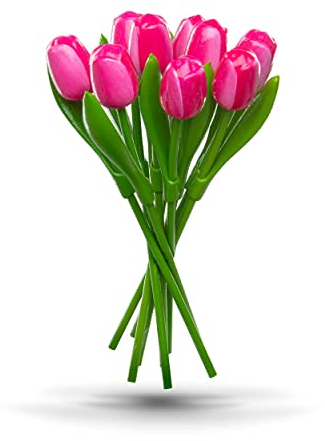 MomoMoments Tulpenstrauß aus Holz für die Liebste, 9 Holztulpen, 34 cm hoch, handbemalt, Blumenstrauß, Holzblumen, Muttertag, Frauengeschenk, Made in Holland (Pink/Weiß)