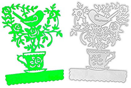 Uteruik ​Metal Cutting Dies Teacup Bird Embossing Stencils Template Moulds for Card Making Scrapbooking DIY Album Paper