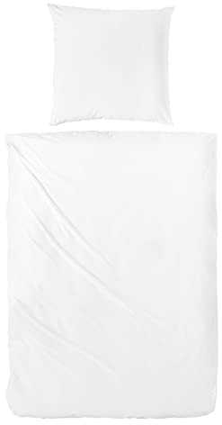 Beddress - Luxus-Satin-Bettwäsche, Uni Weiß, 155x220+80x80 cm, 100% gekämmte Baumwolle, OekoTex