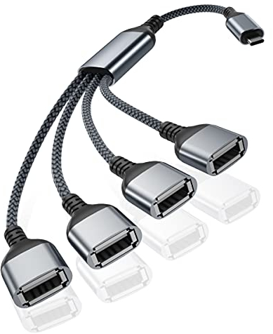 BASESAILOR USB C to Four USB Cable Adapter 0.3M,USB Type C Male to 4 USB A Female 2.0 Splitter,Thunderbolt 3 Multiple Multi Port Hub,Double Dual Cord Converter for Car,Laptop,MacBook,iPhone 16 15,iPad