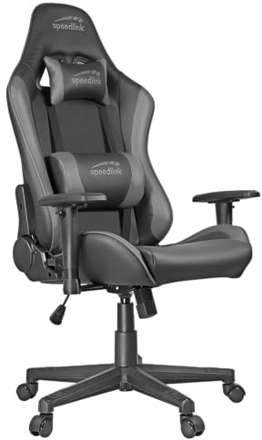 Speedlink XANDOR Gaming Stuhl – stufenlos höhenverstellbar, Computer Bürostuhl mit Wippfunktion, 2D-Armlehnen, hohe Rückenlehne, schwarz-grau