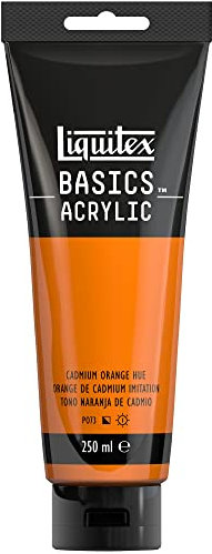 Liquitex 88700234 Basics - Peinture acrylique, peinture artistique monopigmentée, résistante à la lumière, qualité archive, finition satinée, tube de 250 ml - Orange De Cadmium Imitation
