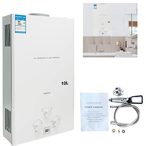 Stainless Steel Portable Instant Propane Gas Hot Water Heater - 10L, 20KW, LED Display, White