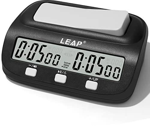 LEAP Chess Clock Upgraded Digital Chess Clocks Timer with Bonus & Delay Countdown Function for Chess 2-Player Board Games Black