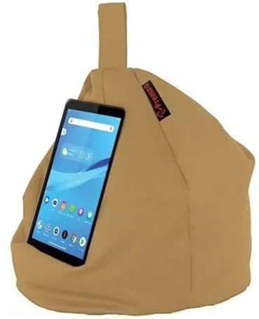 PREMZO Tablet Ipad Phon Stand Bean Bag Cushion Pillow Holder For All Devices Book eReader Travel Pillow Adjustable Securely Holds Surface Universal Up to 12.9 inches 100% Cotton Fabric (Gold)