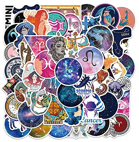 100pcs Zodiac Constellations Aufkleber, Zwölf Astrologie Aufkleber Packs, Wasserdichtes Vinyl Galaxie Nordlicht Sterne Aufkleber, Weissagung Tarot Mythos Magie Stickers für Wasserflaschen, Laptop