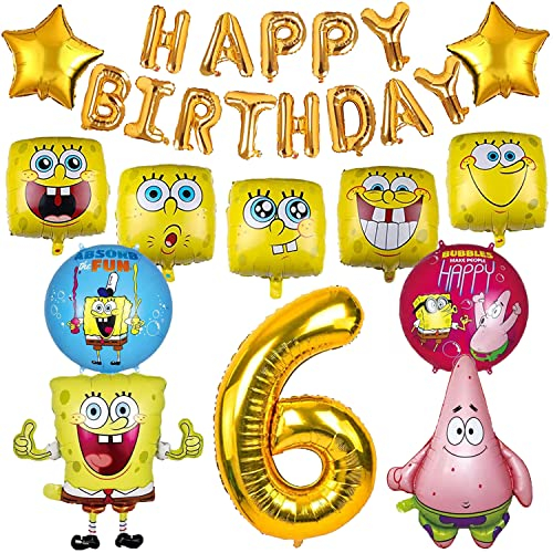 Spongebob 6 Jahre Geburtstag Dekoration, Spongebob Party Dekoration, Spongebob Geburtstag Ballon, Spongebob Party Luftballons Zubehör, Passend FüR 6. Kinder Geburtstag Dekoration Set
